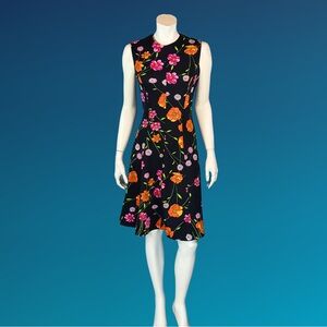 60s 70s Floral Dress and Jacket Set / Mod Black Orange & Pink Blossoms /  M